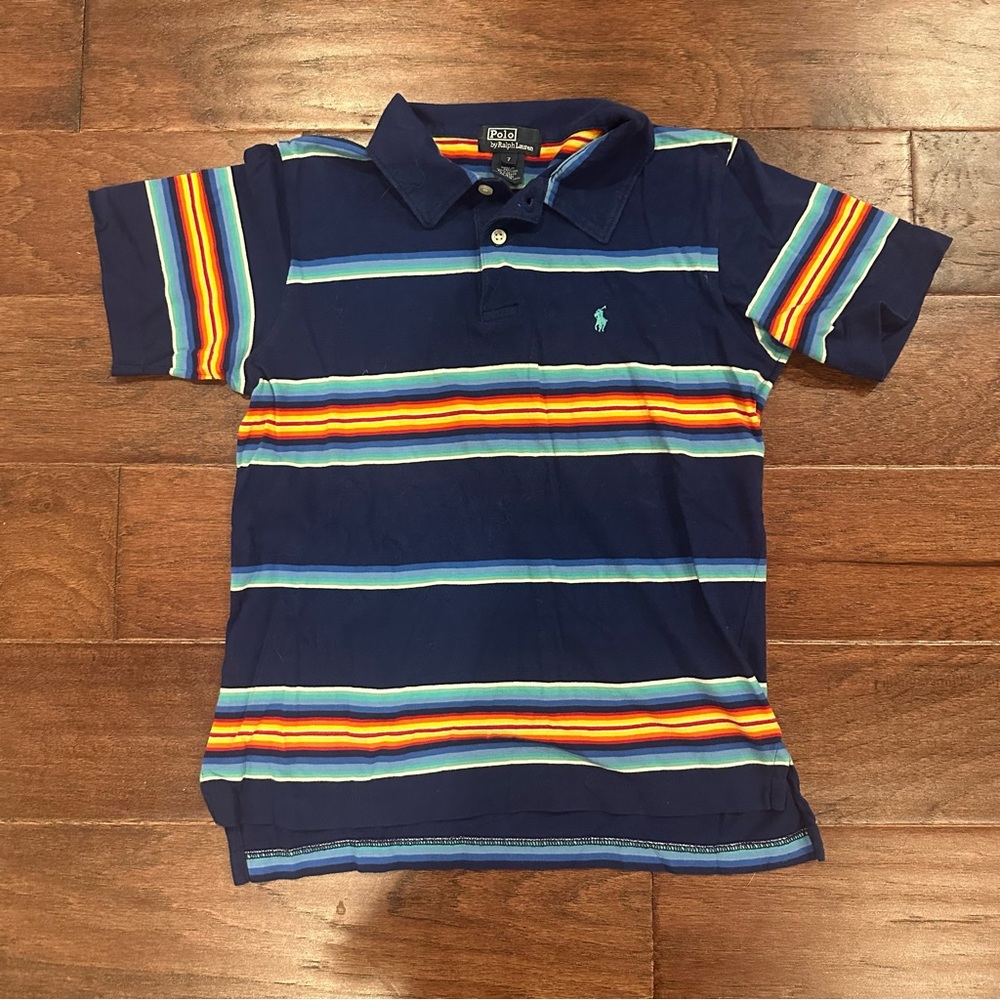 Ralph Lauren Kids Polo Shirt - Navy with striped